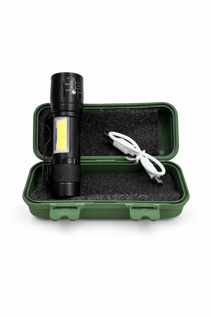 Anadolu Tactical Şarjlı LED El Feneri COB Işıklı Zoomlu Metal Gövdeli Taşınabilir Güçlü El Feneri