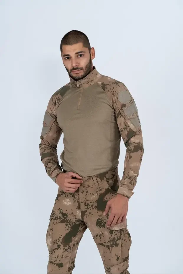 Combat Tactical Outdoor Jandarma Gömlek Uzun Kol Kamuflaj Operasyon T-shırt- 401